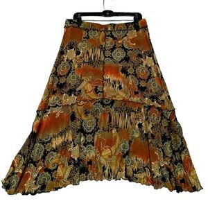 Coldwater Creek Multicolor Patterned Frill Boho Peasant Slinky Flare Skirt  Sz L